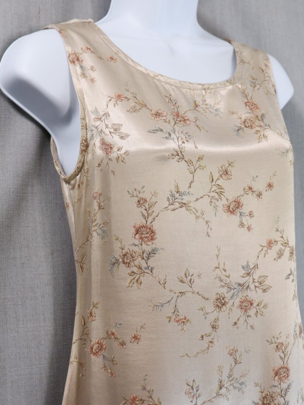 Vtg Joule Energy 90s Satin Floral Slip Maxi Dress 4 XS Ecru Bias Cut Romantic